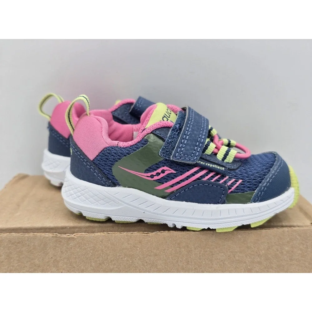 Saucony Wind‎ A/C Pink Green Hook & Loop Running Sneakers Shoes Kids 4M